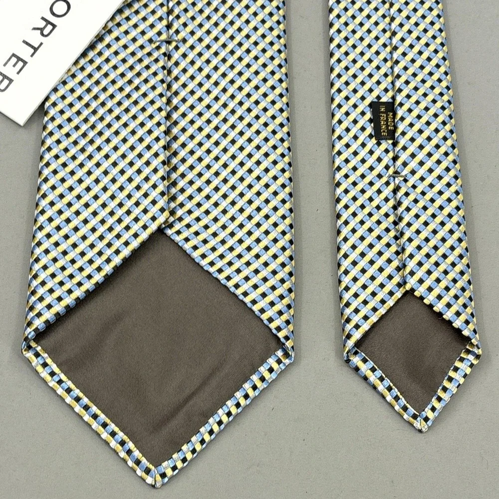Charvet Place Vendome Silk Tie‎ Mens Blue Yellow Check Necktie France Luxury NEW